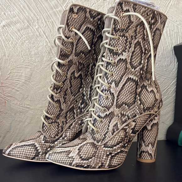 Fashion Nova Shoes - Fashion Nova Brown Snake Lace-Up Boots